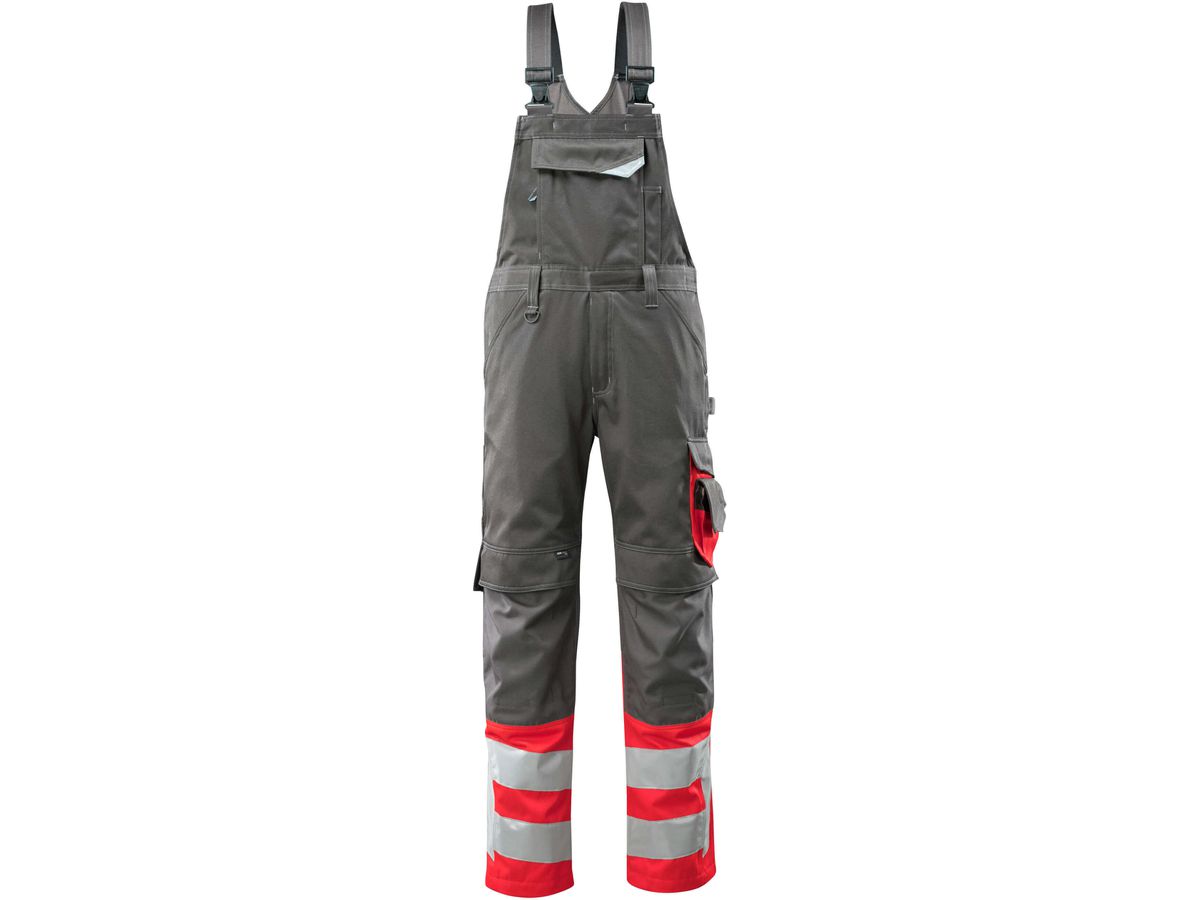 Sunderland Latzhose mit Knietaschen - Gr. 76C52, dunkelanthrazit/hi-vis rot