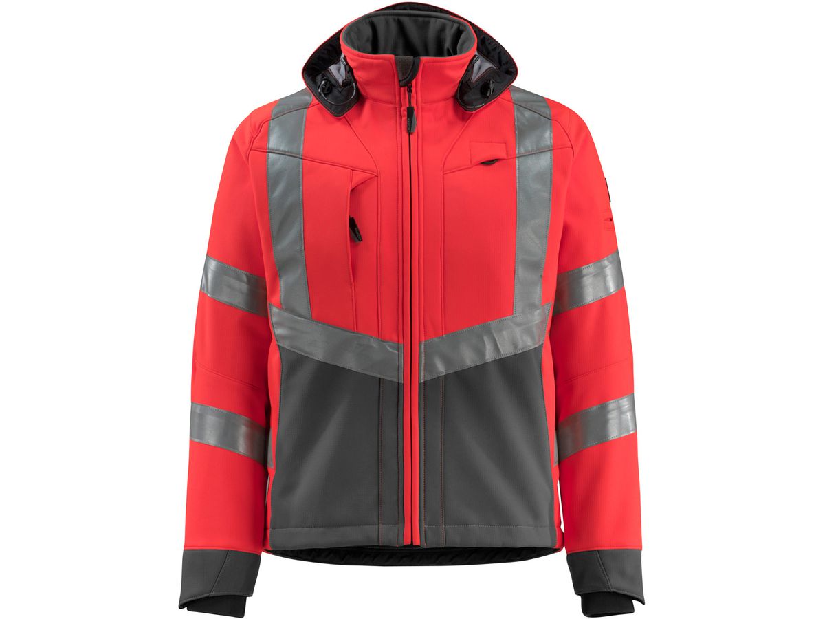 Soft-Shell Jacke Blackpool, Gr. M - hi-vis rot/dunkelanthrazit, 100% PES