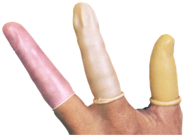 Fingerlinge schwarz TEX Pak à 10 Stk. - Naturlatex, gelb-beige, 0.3 mm