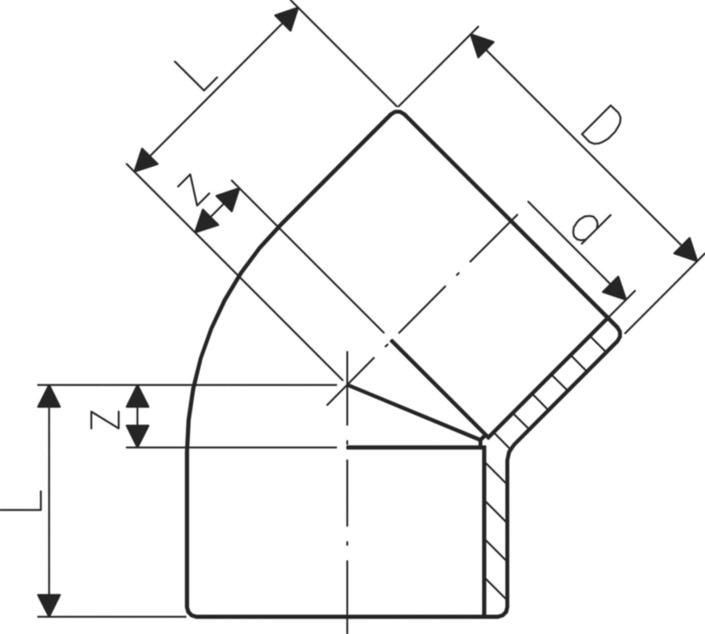 Winkel 45° PVC-U metrisch