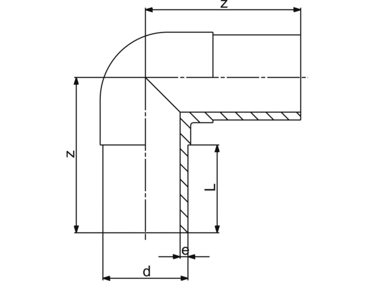 HDPE-Druck-Winkel PE100 S-5  90 mm 90°