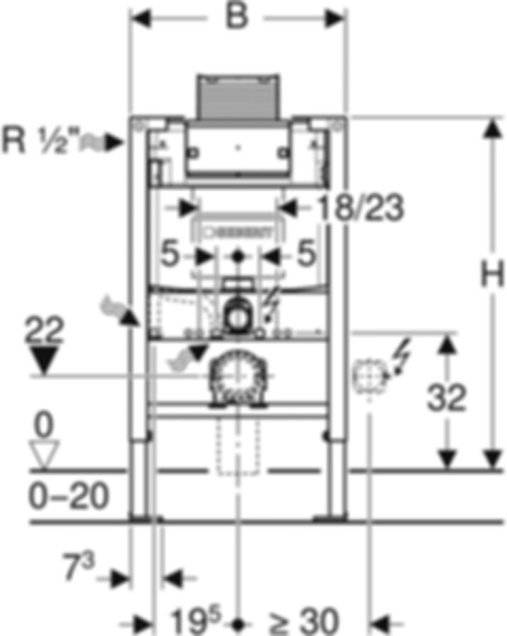 Geberit Duofix-Wand-WC-Element Omega - Typ 82, Betätigung von oben/vorne