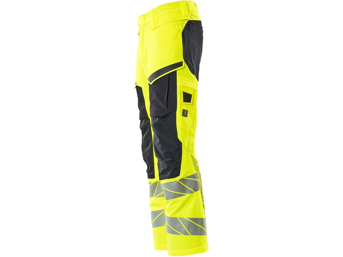 Hose mit Knietaschen, Stretch, Gr. 82C58 - hi-vis gelb/schwarzblau, 92% PES/8%EL