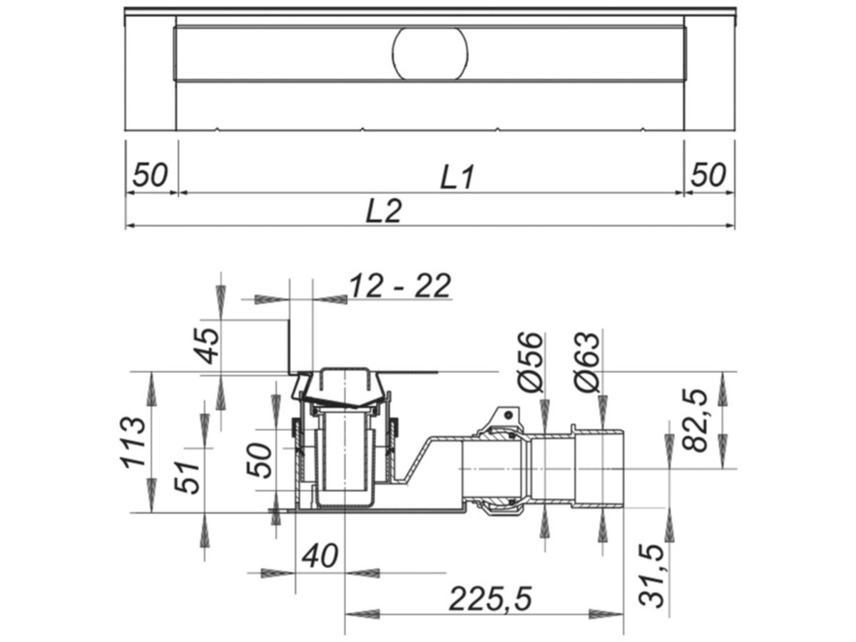 Duschrinne AquA SwissLine Flex 1000 - komplett L1 1000, L2 1100 mm