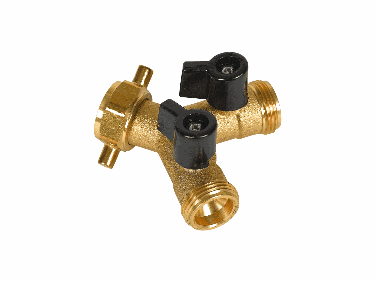 Y-Verteiler mit Kugelventil 3/4" - Messing, mit Absperrventil