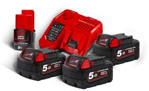 M18 Vario-Set Milwaukee 5 x 18V / 5.0Ah. - 1x12V / 2.0 Ah. 1x Ladegerät M12-18 FC