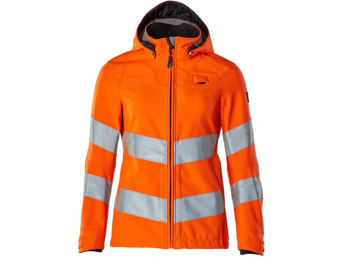 Soft Shell Jacke Damen-Passform Gr. S - hi-vis orange, wasserabweisend Kl. 3