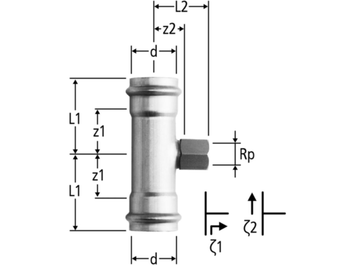 Optipress-Inox-T-Stück - mit Innengewinde
