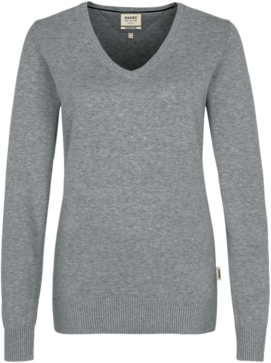 Damen-V-Pullover Prem-Cott. XS grau mel. - 100% Baumwolle