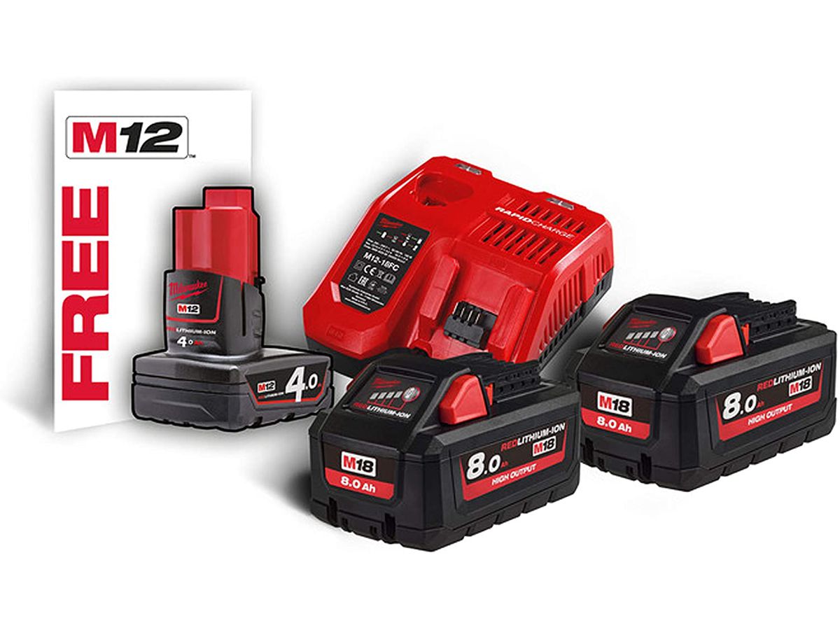 Starter-SET Milwaukee M18 HNRG-802 - mit zwei Akku + Ladegerät 8.0Ah