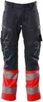 Hose mit Knietaschen, Stretch, Gr. 82C52 - schwarzblau/hi-vis rot, 70%PES/30%CO