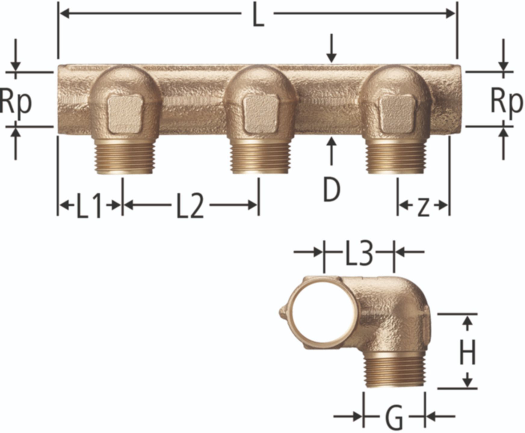 Verteiler NUSSBAUM Optiflex 3/4" - gekröpft mit IG, PN10