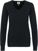 Damen-V-Pullover Prem.-Cotton 2XL schw. - 100% Baumwolle