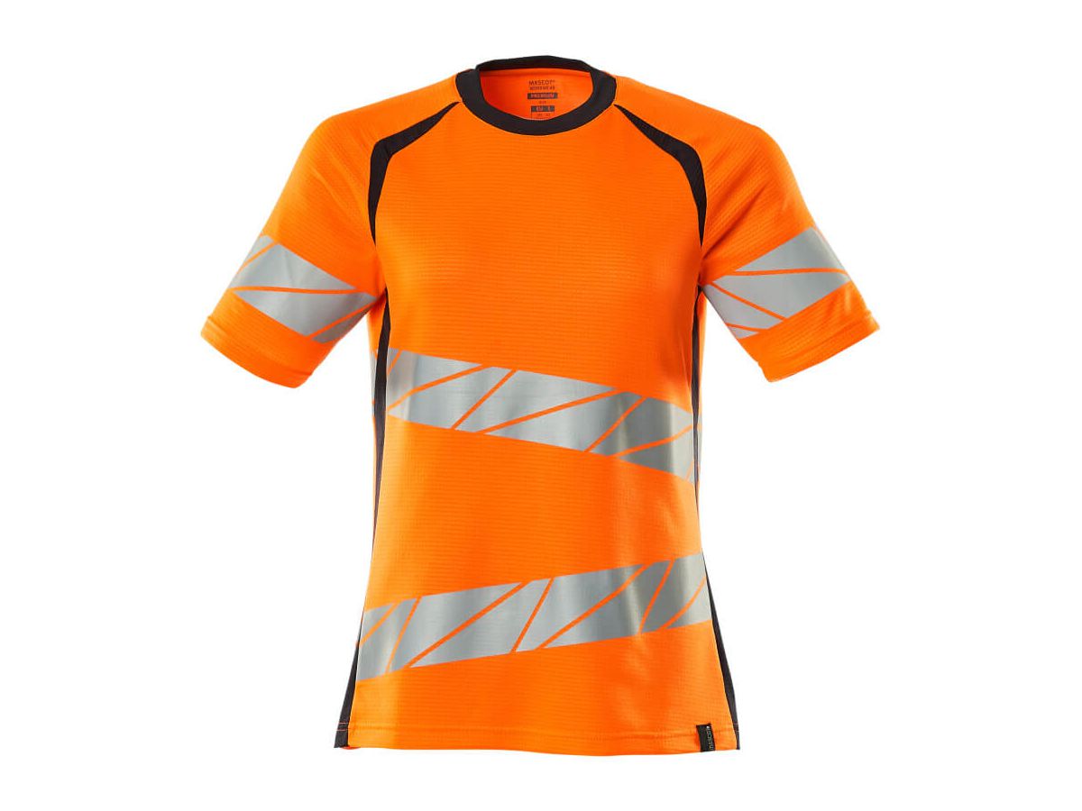 T-Shirt Damen-Passform, Gr. LO - hi-vis orange/schwarzblau