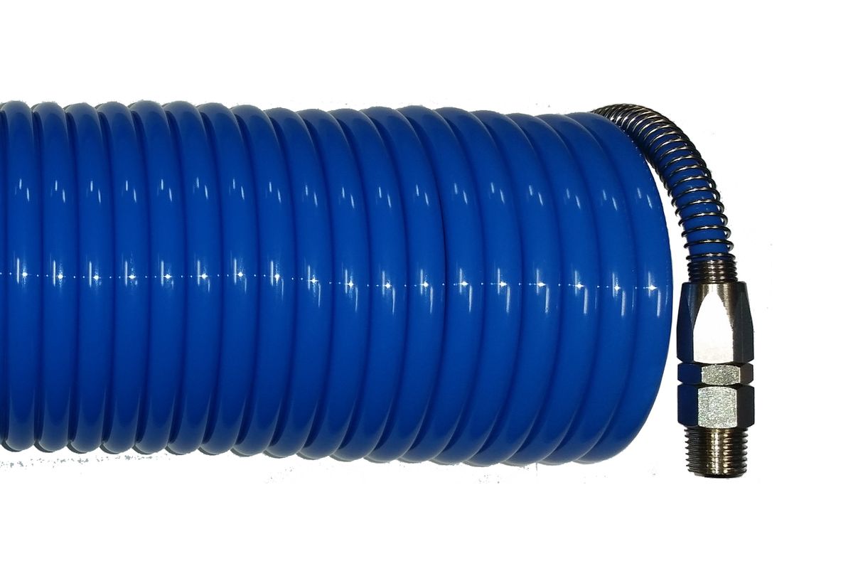PA Spiralschlauch mit drehbarer - Verschraubung & Knickschutz Blau