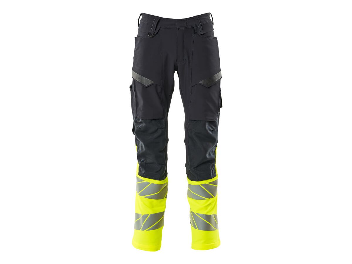 Hose mit Knietaschen, Stretch, Gr. 82C47 - schwarzblau/hi-vis gelb, 92% PES / 8% EL