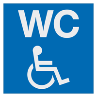 Schild "WC Körperbehinderte" - 100x100mm Alu selbstkleben Grund blau