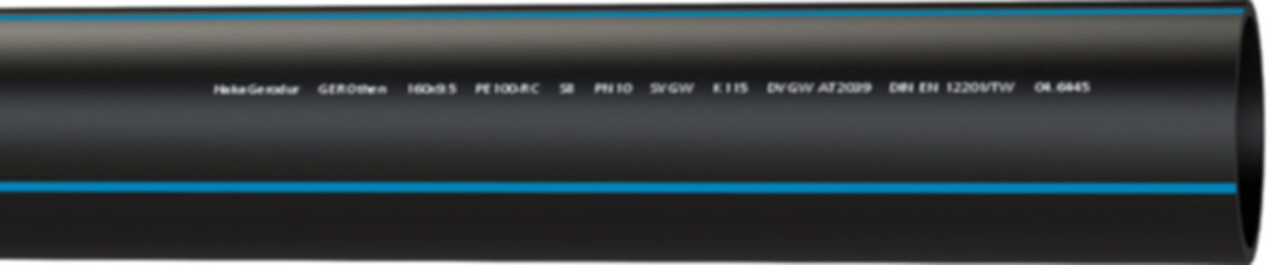 HDPE-Druckrohr PE100 S-5/PN16  140 mm - blau-gestreift für Wasser Stg. à 10 m.