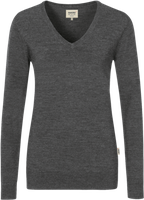 Damen-V-Pullover Merino W. 2XL anth-mel. - 100% Merinowolle