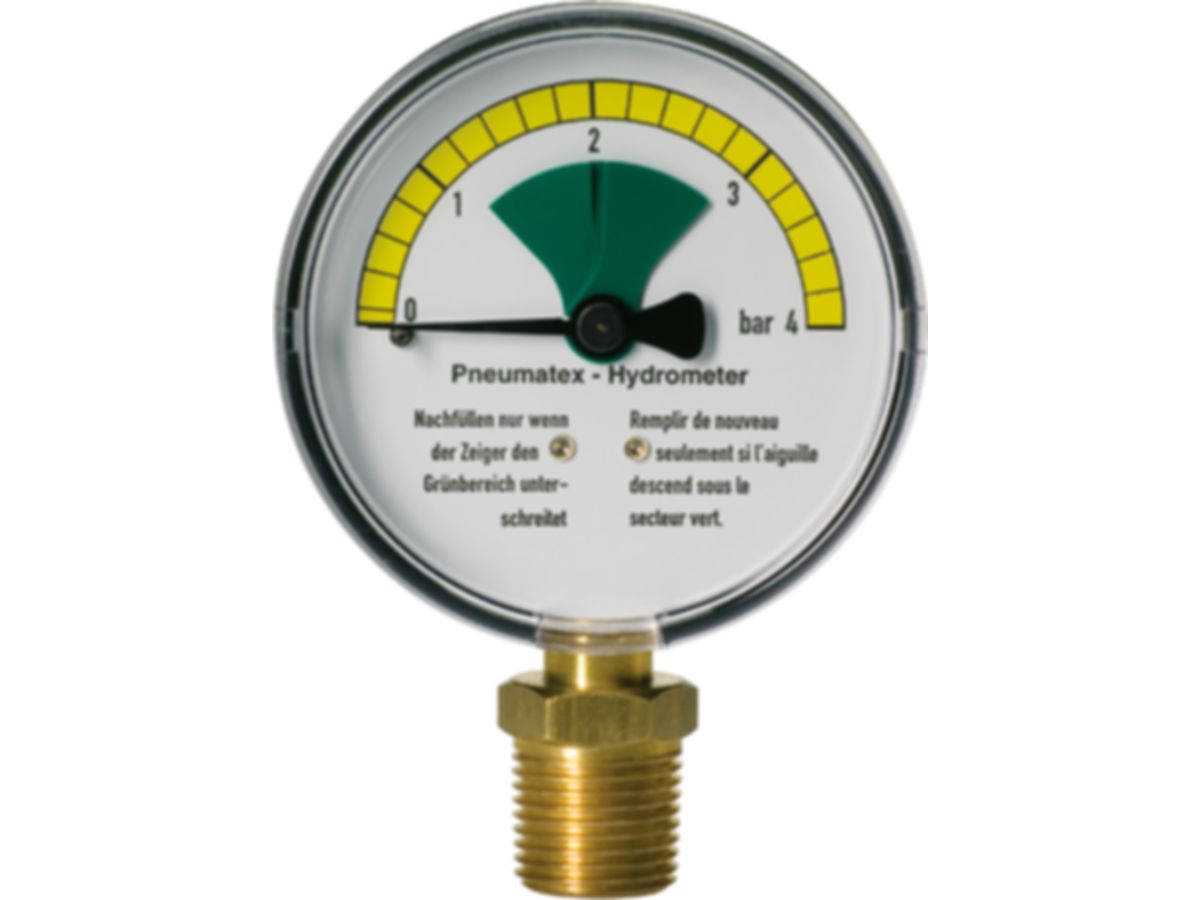 Hydrometer H4 80 mm 1/2" 0-4 bar  60 °C - Pneumatex Zubehör  Anschluss unten 1/2"