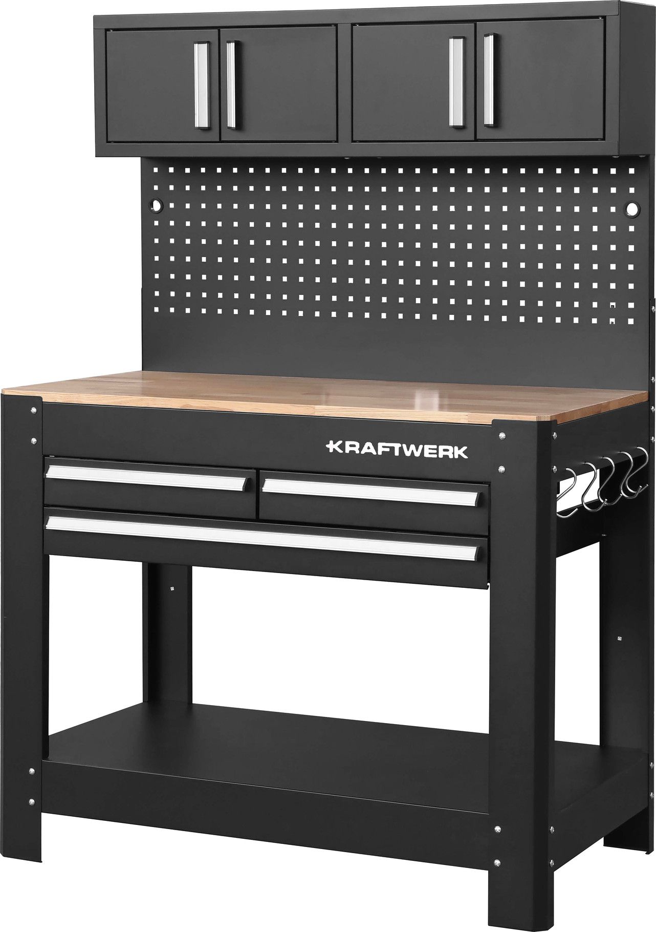 Werkbank mit 3 Schubladen - und 2 Oberschränke, Kraftwerk
