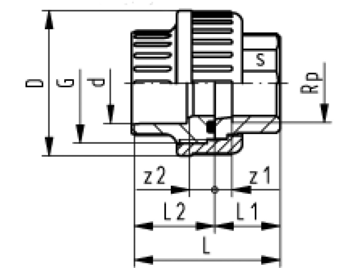 Üg Verschr IG PVC-U kgrau PN16 d25-3/4" - Metrisch