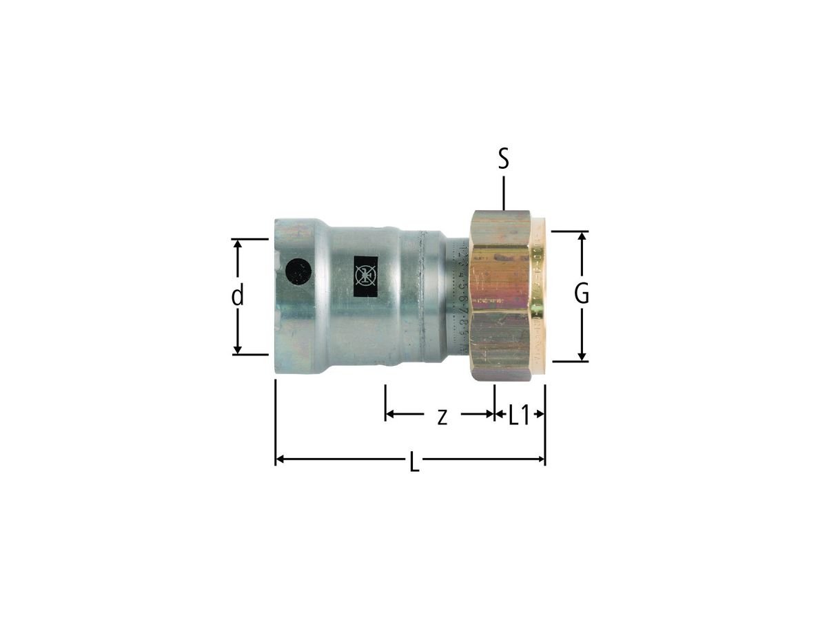 Optifitt-Press-Anschlver. 1/2" x 3/4" - PN 16, Stahl verz./vernickelt