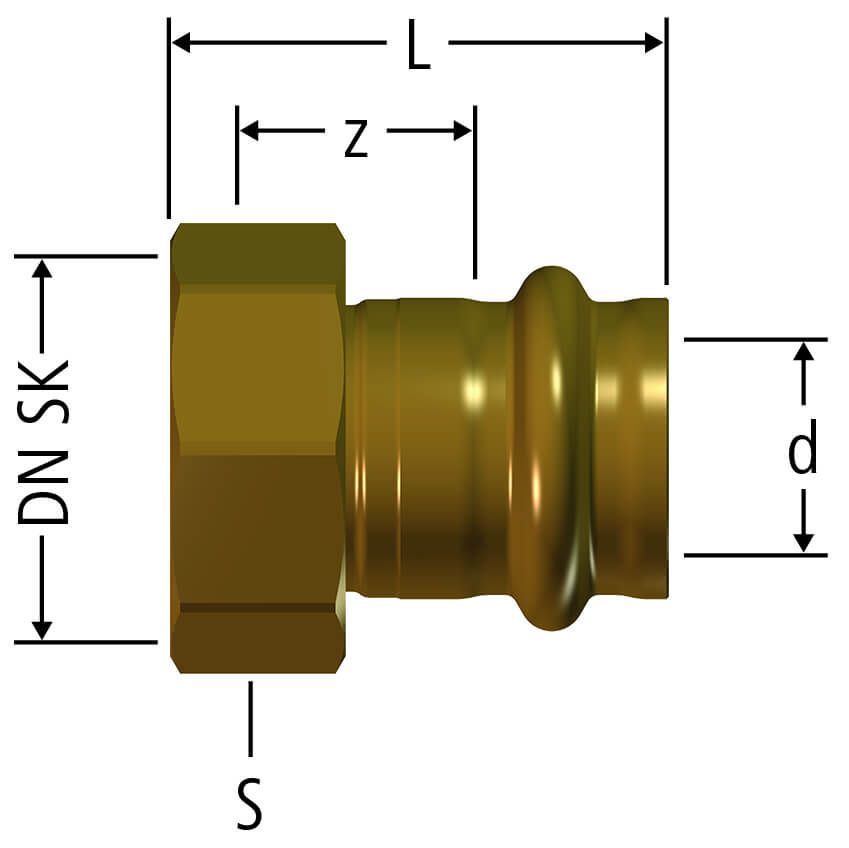 Schnellkupplung mit Überwurfmutter, - auf Optipress-Aquaplus