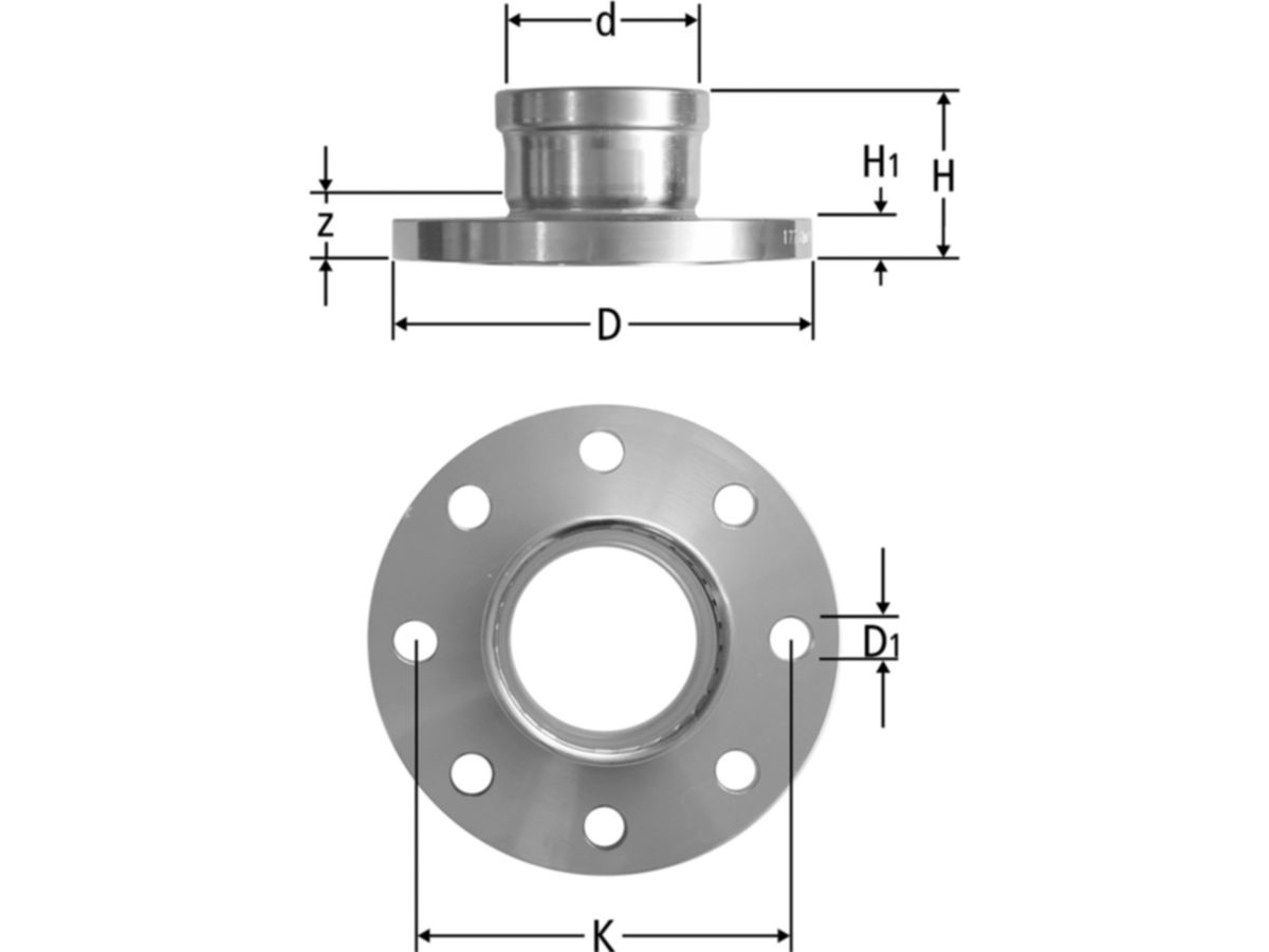 Optipress-Therm Flanschübergang - PN 10/16 4/8-Loch