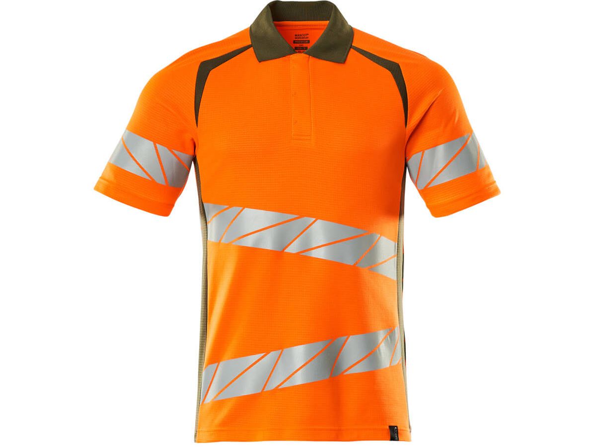 Polo-Shirt fluoreszierend, Gr. M  ONE - hi-vis orange/moosgrün