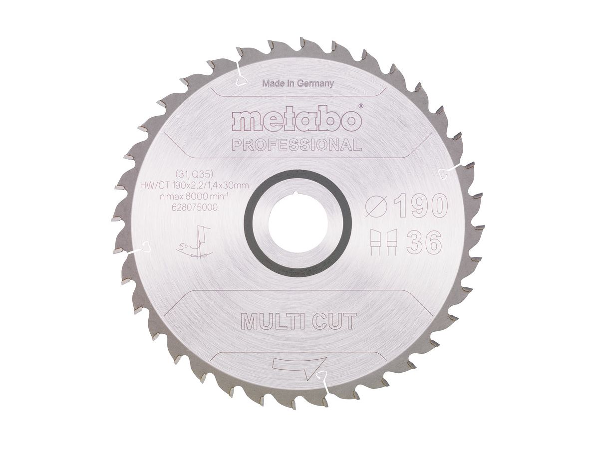 Kreissägeblatt METABO 190x30 Z36 WZ 5° - MultiCut-Professional