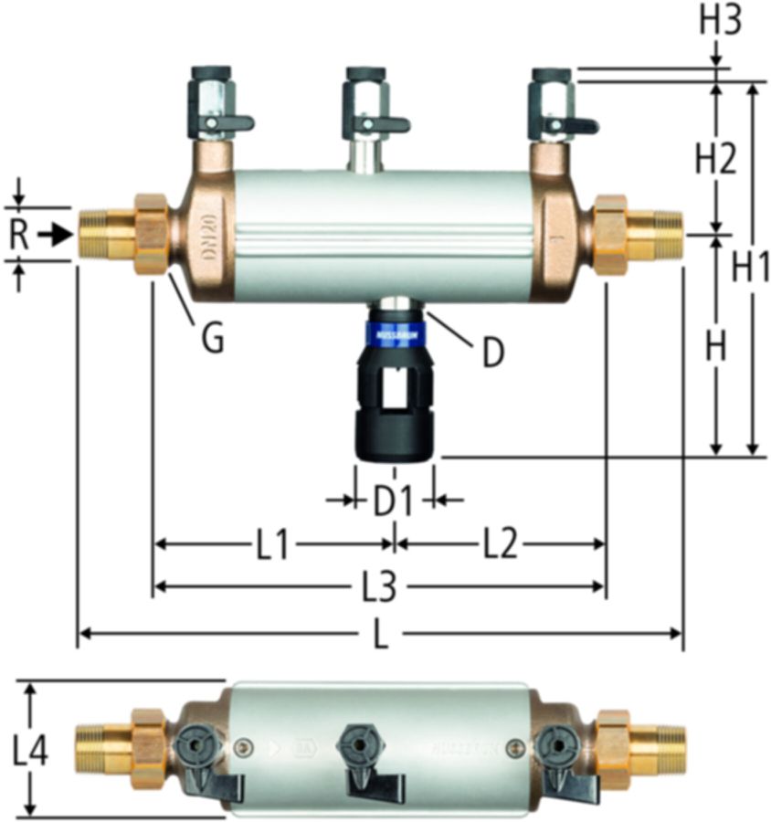 Systemtrenner BA PN 10 Nussbaum - mit Rohrverschraubung min. 2 bar