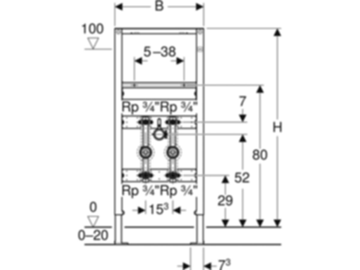 Geberit Duofix Element für Wascht. 112 - Standarmatur, mit zwei Wasserzählerstr.