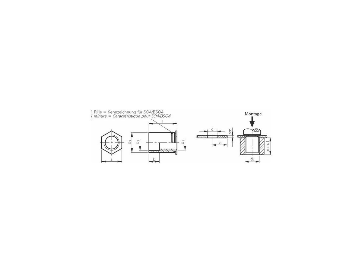 Einpress-Gewindebuchse SO4 (INOX) - für Edelstahl