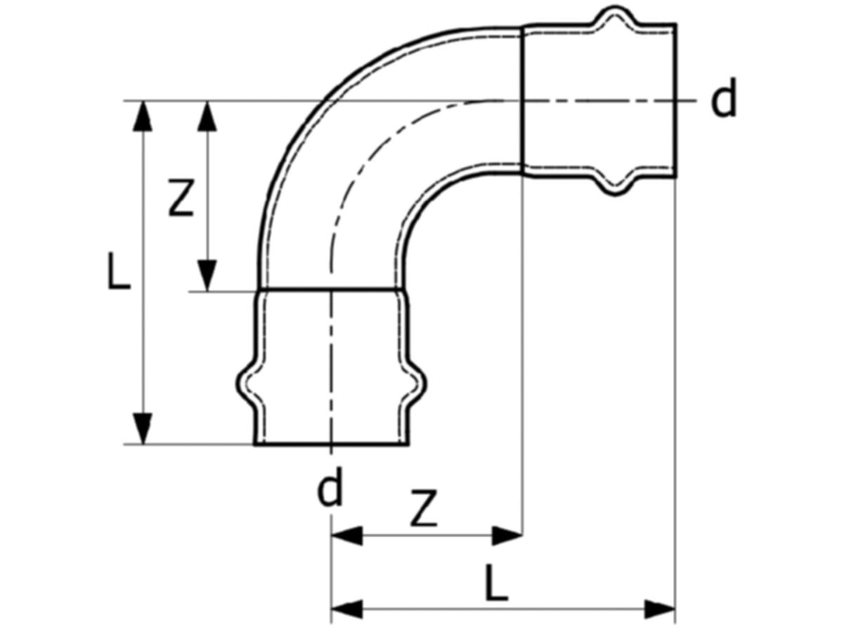 Bogen EUROTUBI 90° V-Profil C-Stahl 28mm
