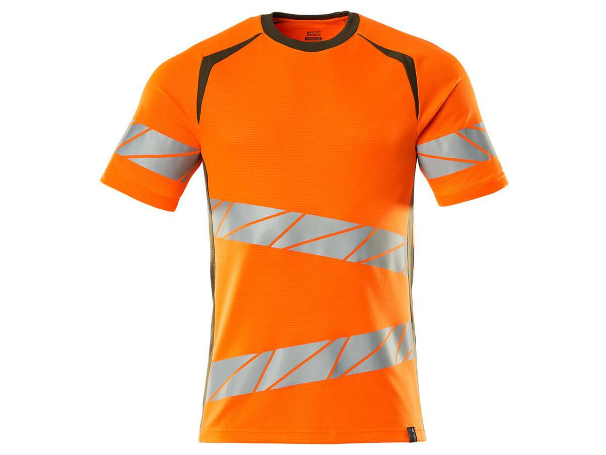 T-Shirt Premium zweifarbig, Gr. LO - hi-vis orange/moosgrün