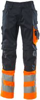 Leeds Hose hi-vis orange / schwarzblau - Gr. 76C46 mit Knietaschen, 65% Polyest.