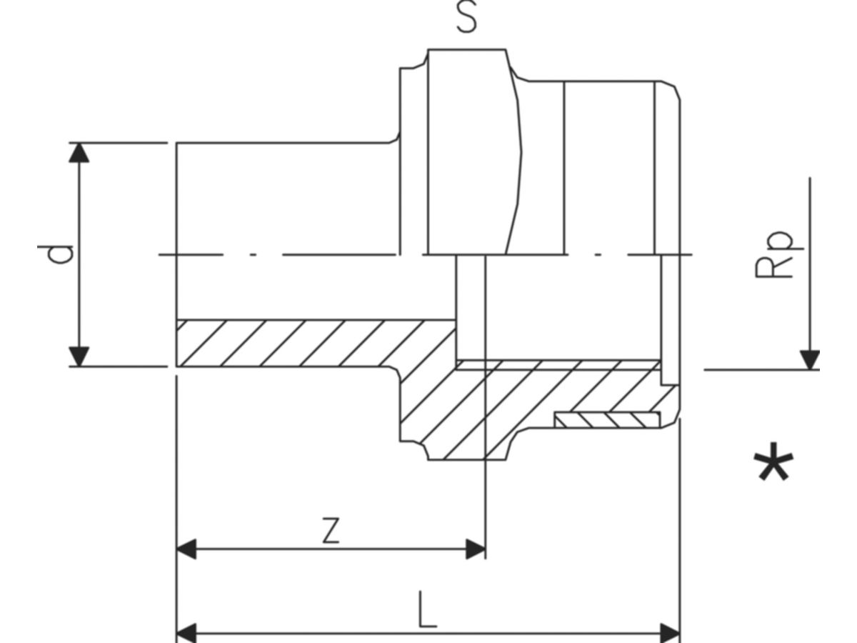 Reduktions-Nippel PVC-U metrisch Rp - mit Klebemuffe und zylindrischem Rohr IG