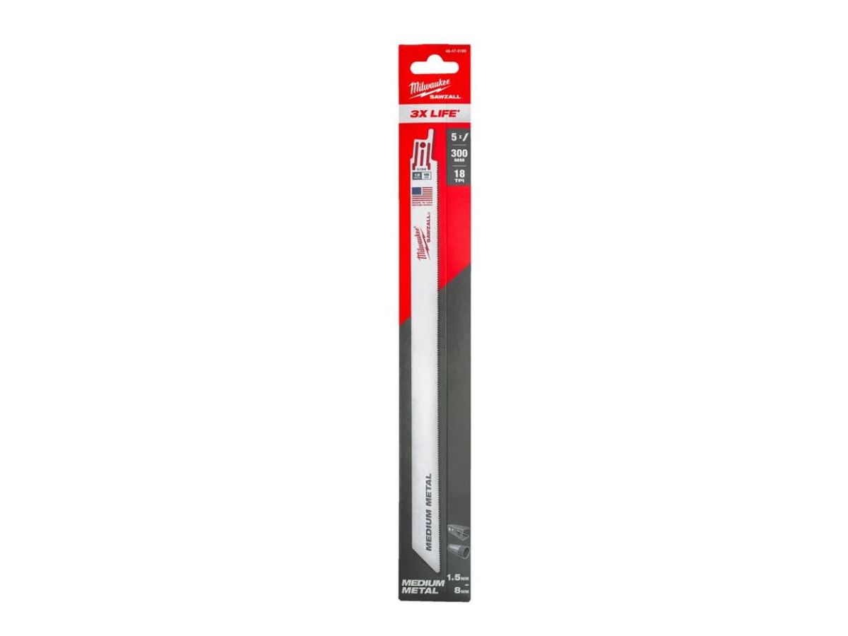Säbelsägeblatt Milwaukee THIN KERF - 300x1.4mm, 18Z, 1.5-8mm Stahl / 5er