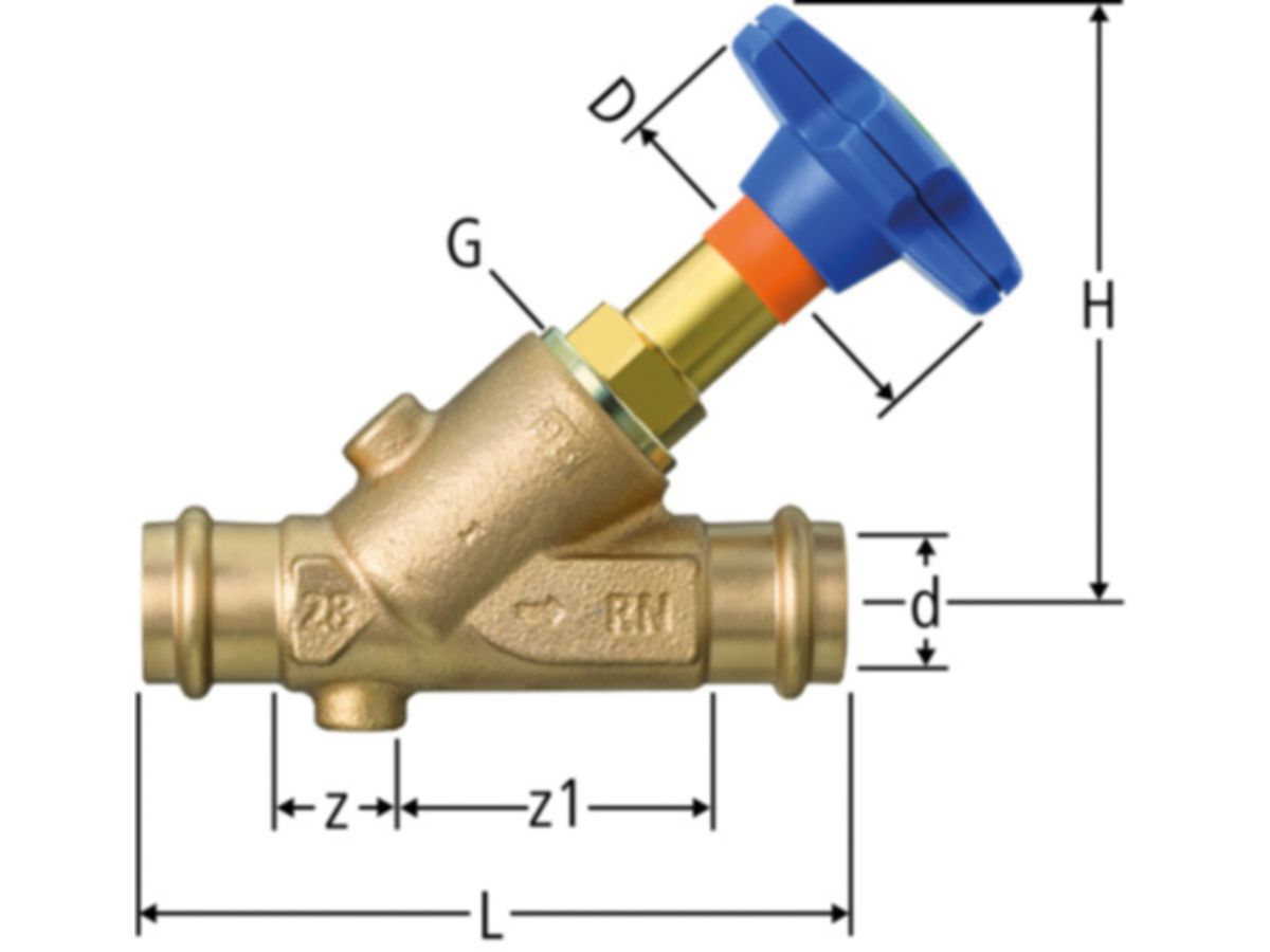 Optipress-Aquaplus-Schrägsitzventil - mit Easy-Top-Oberteil, PN 16, Rotguss