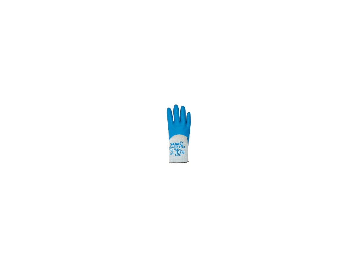 Schutzhandschuhe SHOWA Fr. 9/L - mit blauer Naturlatex, elasifiz. Stulpe