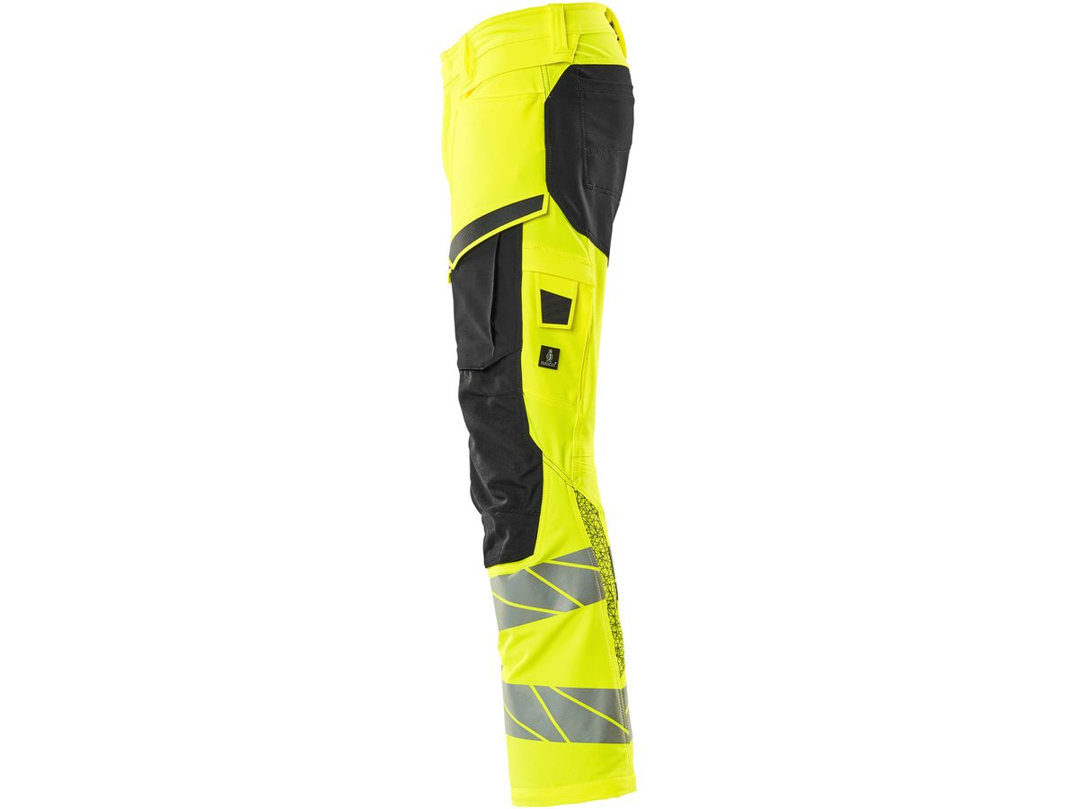 Hose mit Knietaschen, Stretch, Gr. 76C48 - hi-vis gelb/schwarz, 92% PES/8%EL