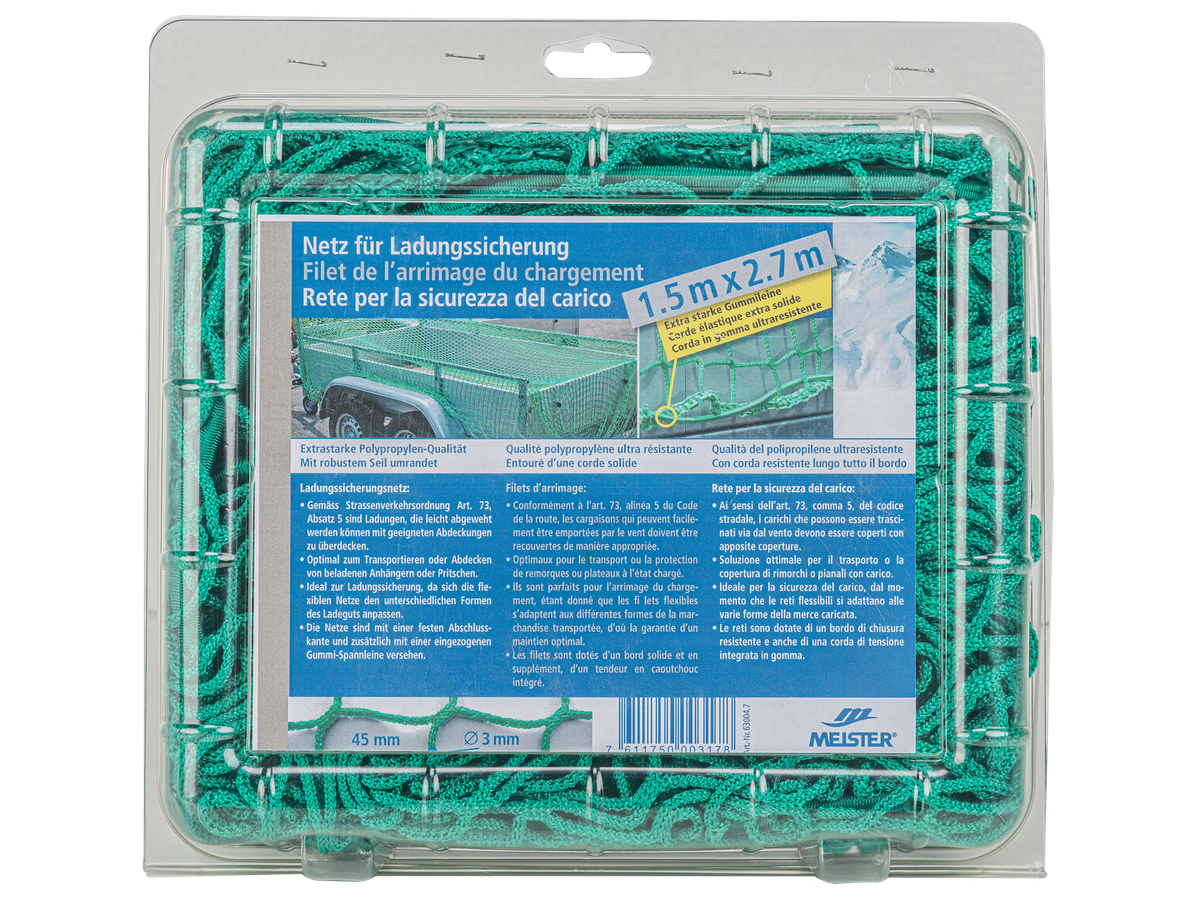 Anhängernetz 2.5x3.5m mit elast. Seil - Maschenweite 45 mm, grün