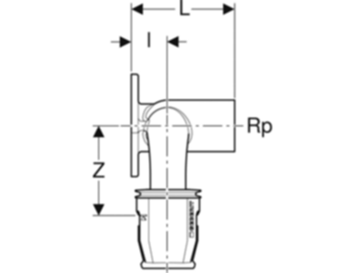 PushFit Doppelanschlusswinkel - 90° Rp 1/2"