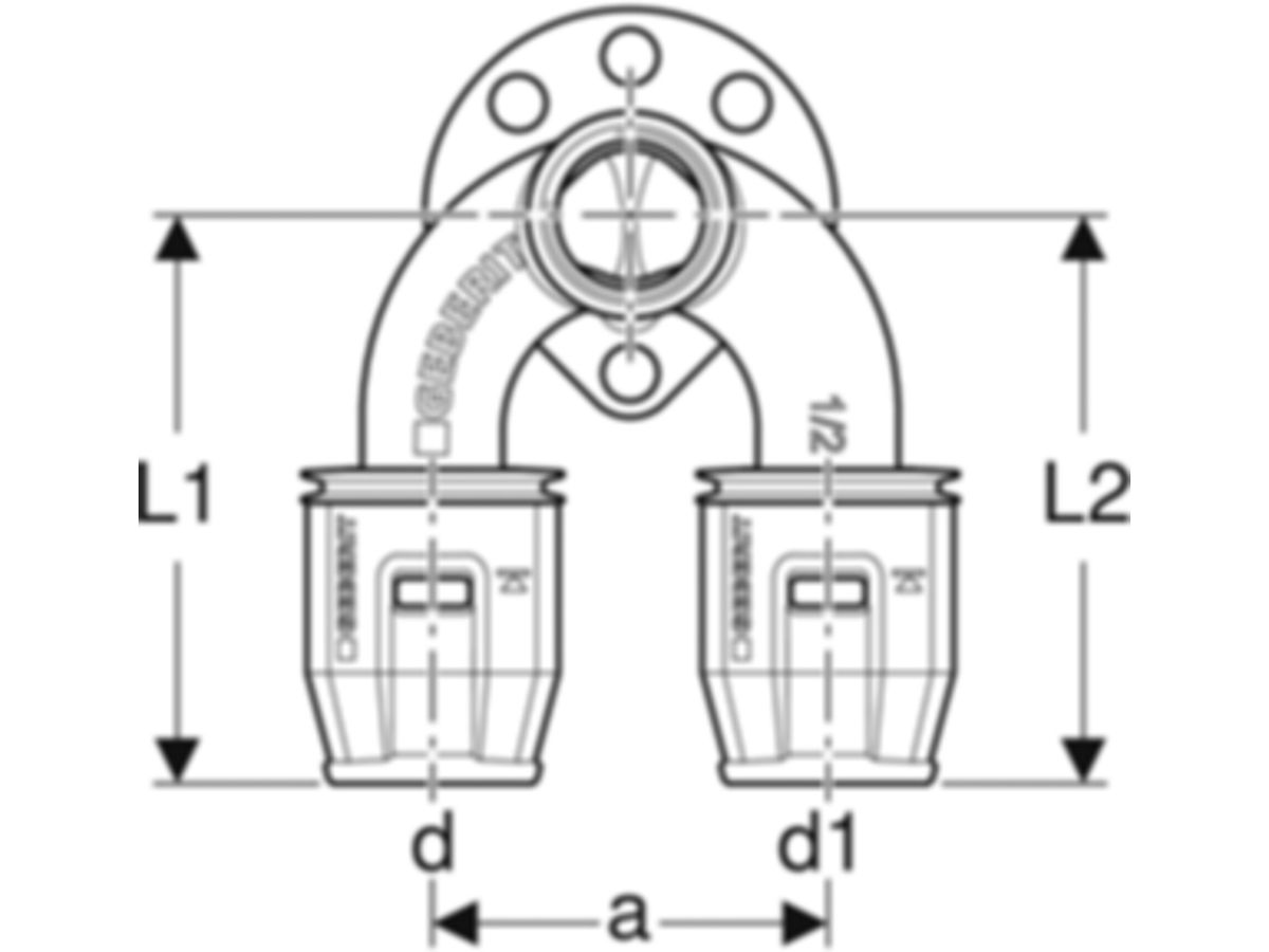 PushFit Doppelanschlusswinkel 16/16 - 90° Rp 1/2"