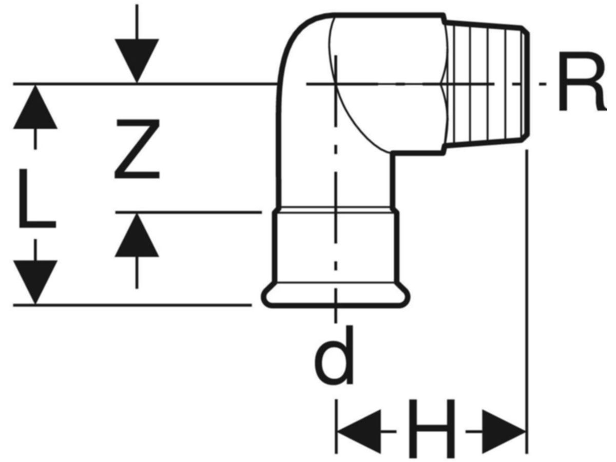 Mapress Therm Übergangswinkel 90° - mit Aussengewinde: d=22mm, R=3/4"