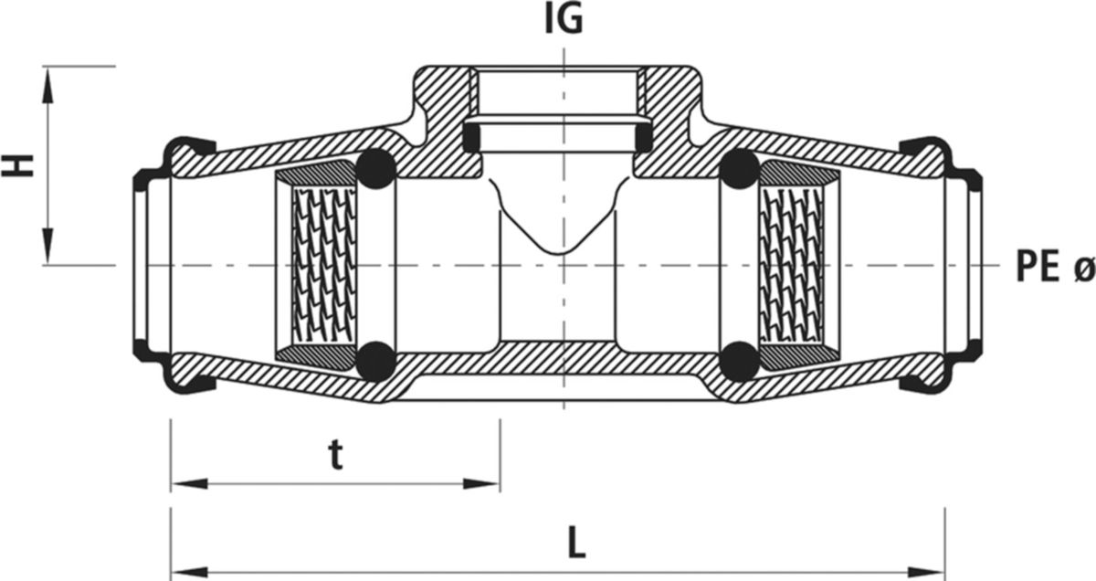 Steckfitting-T-Stück Hawle - mit Innengewinde