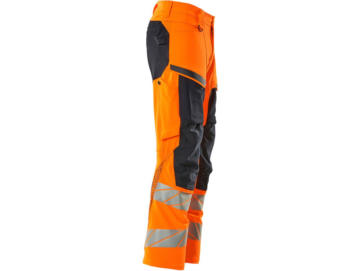 Hose mit Knietaschen, Stretch, Gr. 82C46 - hi-vis orange/schwarzblau, 92% PES/8%EL