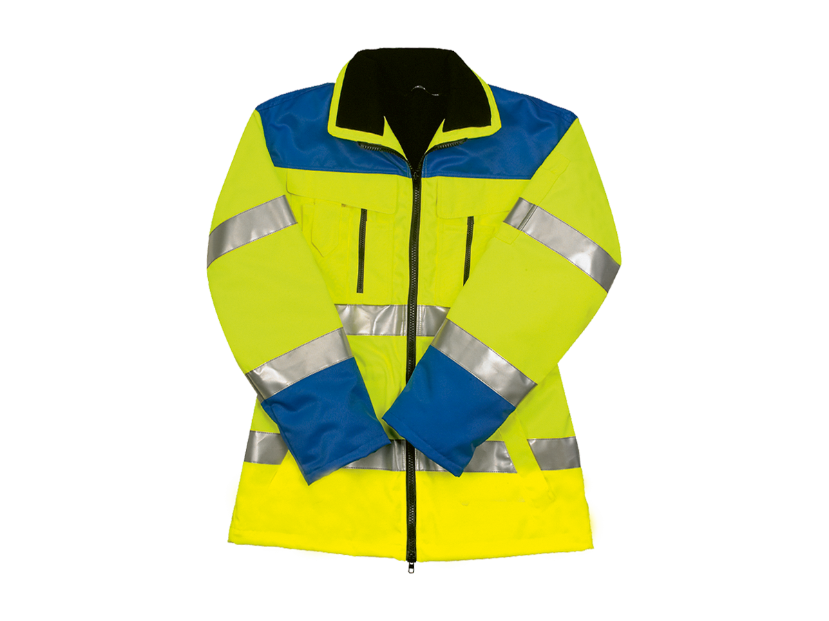 Warnschutzjacke Gr. M - leuchtgelb/blau mit Reflexstreifen