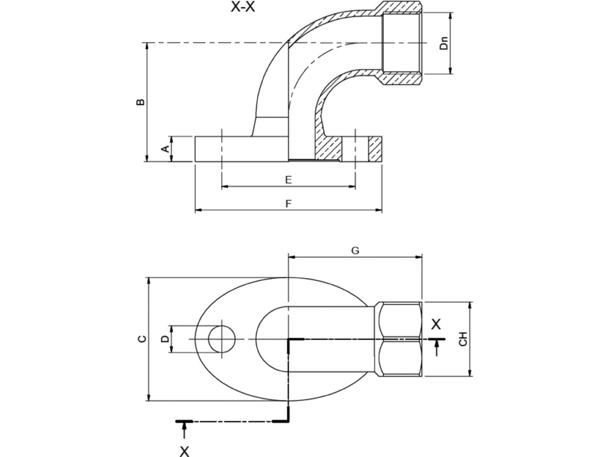 Rotguss Wassermesser-Bogen IG 1" - Gummidichtung NBR PN10/40, PN16
